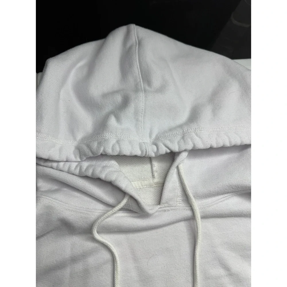 Alo Yoga Womens White Cropped Hoodie Beaded Sleeve‎ Detail Raw Hem Pullover